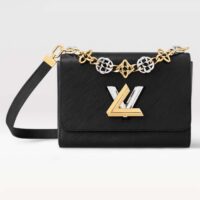 Louis Vuitton LV Women Twist MM Black Epi Grained Leather Cowhide Lock (5)