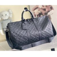 Louis Vuitton Unisex LV Keepall Bandoulière 50 Black Monogram Shadow Embossed Leather Cowhide (10)