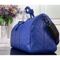 Louis Vuitton Unisex LV Keepall Bandoulière 50 Racing Blue Embossed Taurillon Monogram Cowhide Leather (8)