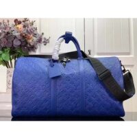 Louis Vuitton Unisex LV Keepall Bandoulière 50 Racing Blue Embossed Taurillon Monogram Cowhide Leather (8)