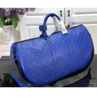 Louis Vuitton Unisex LV Keepall Bandoulière 50 Racing Blue Embossed Taurillon Monogram Cowhide Leather (8)