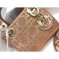 Dior Women CD Mini Lady Bag Caramel Beige Cannage Cotton Embroidered Micropearls (3)