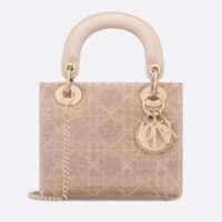 Dior Women CD Mini Lady Bag Caramel Beige Cannage Cotton Embroidered Micropearls (3)