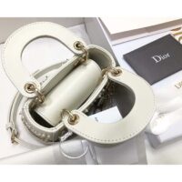 Dior Women CD Mini Lady Bag Latte Crinkle-Effect Lambskin White Resin Half-Pearl Cannage (1)