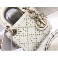 Dior Women CD Mini Lady Bag Latte Crinkle-Effect Lambskin White Resin Half-Pearl Cannage (1)