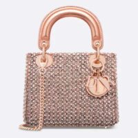 Dior Women CD Mini Lady Bag Square-Motif Embroidery Set Pink Strass White Round Beads (2)