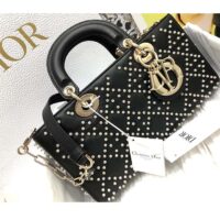 Dior Women CD Small Lady D-Joy Bag Black Crinkle-Effect Lambskin White Resin Half-Pearl Cannage (1)