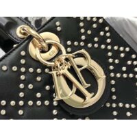 Dior Women CD Small Lady D-Joy Bag Black Crinkle-Effect Lambskin White Resin Half-Pearl Cannage (1)