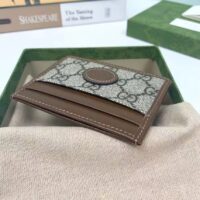 Gucci Unisex Card Case Interlocking G Beige Ebony GG Supreme Fabric Brown Leather (1)
