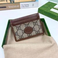 Gucci Unisex Card Case Interlocking G Beige Ebony GG Supreme Fabric Brown Leather (1)
