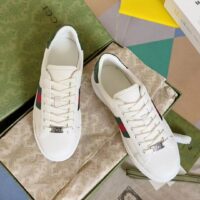 Gucci Unisex GG Ace Sneaker Web Blue White Leather Green Red Web Rubber Low Heel (8)