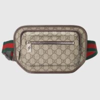 Gucci Unisex GG Belt Bag Beige Ebony GG Supreme Brown Leather Zip Closure (2)