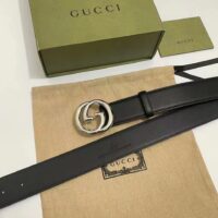 Gucci Unisex GG Blondie Belt Black Leather Round Interlocking G Buckle 4 CM Width (11)