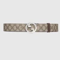 Gucci Unisex GG Blondie Belt Round Interlocking G Buckle Beige Ebony Supreme Canvas (2)