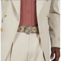 Gucci Unisex GG Blondie Belt Round Interlocking G Buckle Beige Ebony Supreme Canvas (2)