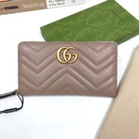 Gucci Unisex GG Marmont Matelassé Zip Around Wallet Rose Beige Chevron Leather (1)