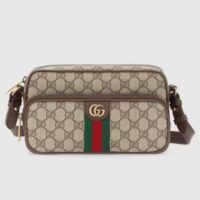 Gucci Unisex GG Ophidia Small Messenger Bag Beige Ebony GG Supreme Canvas (1)