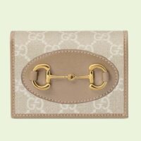 Gucci Unisex Horsebit 1955 Card Case Wallet Beige White GG Supreme Canvas (6)