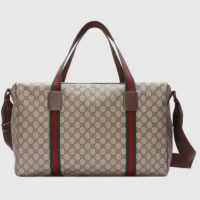 Gucci Unisex Large Duffle Bag Web Beige Ebony Soft GG Supreme Zip Closure (2)