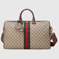 Gucci Unisex Savoy Medium Duffle Bag Beige Ebony GG Supreme Canvas Double G (4)