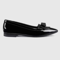 Gucci Women Ballet Flats GG Canvas Black Patent Leather Bow Sole Square Toe (6)