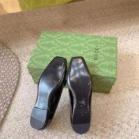 Gucci Women Ballet Flats GG Canvas Black Patent Leather Bow Sole Square Toe (6)