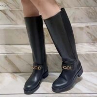 Gucci Women GG Gucci Boot Black Leather Rubber Sole Side Zip Closure Flat 2.3 CM Heel (3)