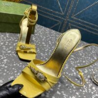 Gucci Women GG High-Heel Sandal Hardware Yellow Patent Leather Square Toe Geometric-Shaped Heel (8)