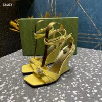 Gucci Women GG High-Heel Sandal Hardware Yellow Patent Leather Square Toe Geometric-Shaped Heel (8)