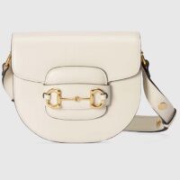 Gucci Women GG Horsebit 1955 Mini Round Shoulder Bag White Leather Cotton Linen Lining (11)