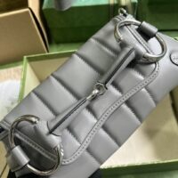 Gucci Women GG Horsebit Chain Small Shoulder Bag Grey Quilted Leather Maxi Horsebit (13)