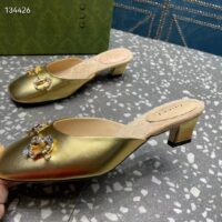 Gucci Women GG Horsebit Mule Gold Metallic Leather Crystals Leather Sole Low-Heel (3)