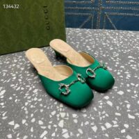 Gucci Women GG Horsebit Mule Green Satin Crystals Leather Sole Low 4.3 CM Heel (4)