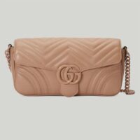 Gucci Women GG Marmont Matelassé Shoulder Bag Rose Pink Chevron Leather Double G (8)