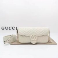 Gucci Women GG Marmont Matelassé Shoulder Bag White Chevron Leather Double G (10)