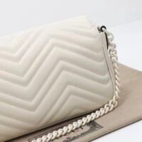 Gucci Women GG Marmont Matelassé Shoulder Bag White Chevron Leather Double G (10)