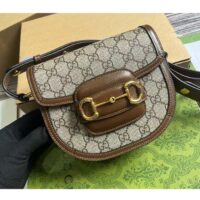 Gucci Women Horsebit 1955 Mini Round Shoulder Bag Beige Ebony GG Supreme Canvas (10)