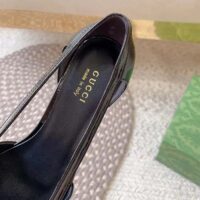 Gucci Women Pump GG Canvas Black Patent Leather Bow Leather Sole Cut-Out Block Heel (4)