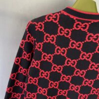 Gucci Women Wool Bouclé Jacquard Cardigan Blue Red GG Crewneck Long Sleeves (5)