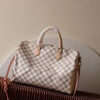 Louis Vuitton LV Unisex Speedy 30 Damier Azur Coated Canvas Natural Cowhide Leather (1)