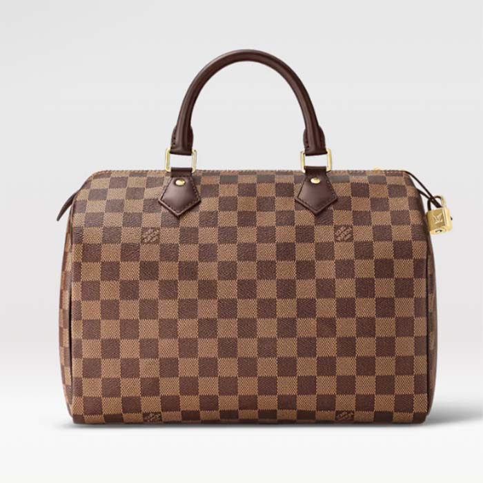 Louis Vuitton LV Unisex Speedy 30 Damier Ebene Coated Canvas Natural Cowhide Leather