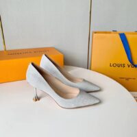 Louis Vuitton LV Women Blossom Pump Silver Textile Leather 9.5 CM Monogram Flower Heel (7)