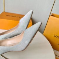 Louis Vuitton LV Women Blossom Pump Silver Textile Leather 9.5 CM Monogram Flower Heel (7)