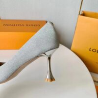 Louis Vuitton LV Women Blossom Pump Silver Textile Leather 9.5 CM Monogram Flower Heel (7)