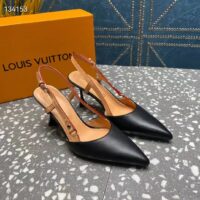 Louis Vuitton LV Women Blossom Slingback Pump Black Lambskin Strap Natural Cowhide Leather (10)