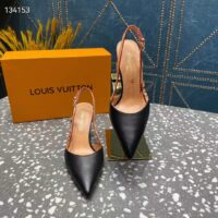 Louis Vuitton LV Women Blossom Slingback Pump Black Lambskin Strap Natural Cowhide Leather (10)