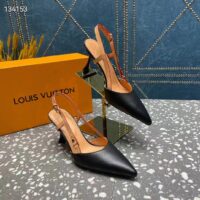 Louis Vuitton LV Women Blossom Slingback Pump Black Lambskin Strap Natural Cowhide Leather (10)