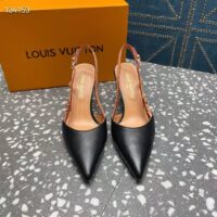 Louis Vuitton LV Women Blossom Slingback Pump Black Lambskin Strap Natural Cowhide Leather (10)