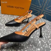 Louis Vuitton LV Women Blossom Slingback Pump Black Lambskin Strap Natural Cowhide Leather (10)