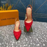 Louis Vuitton LV Women Blossom Slingback Pump Red Suede Baby Goat Leather Cowhide (6)